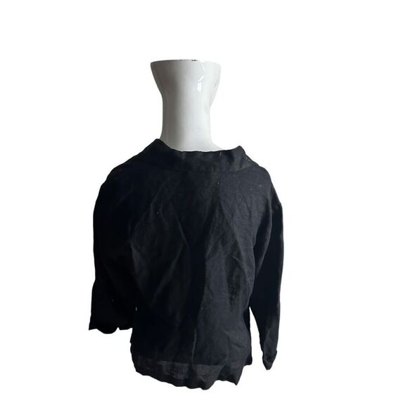 Talbots Women’s Linen Shirt Button Down Collared Sz 6 Long Sleeves Black - Picture 2 of 6